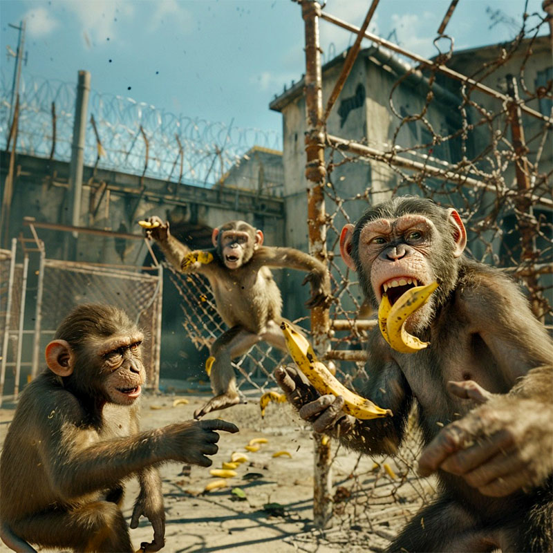 Midjourney: Monkey prison break