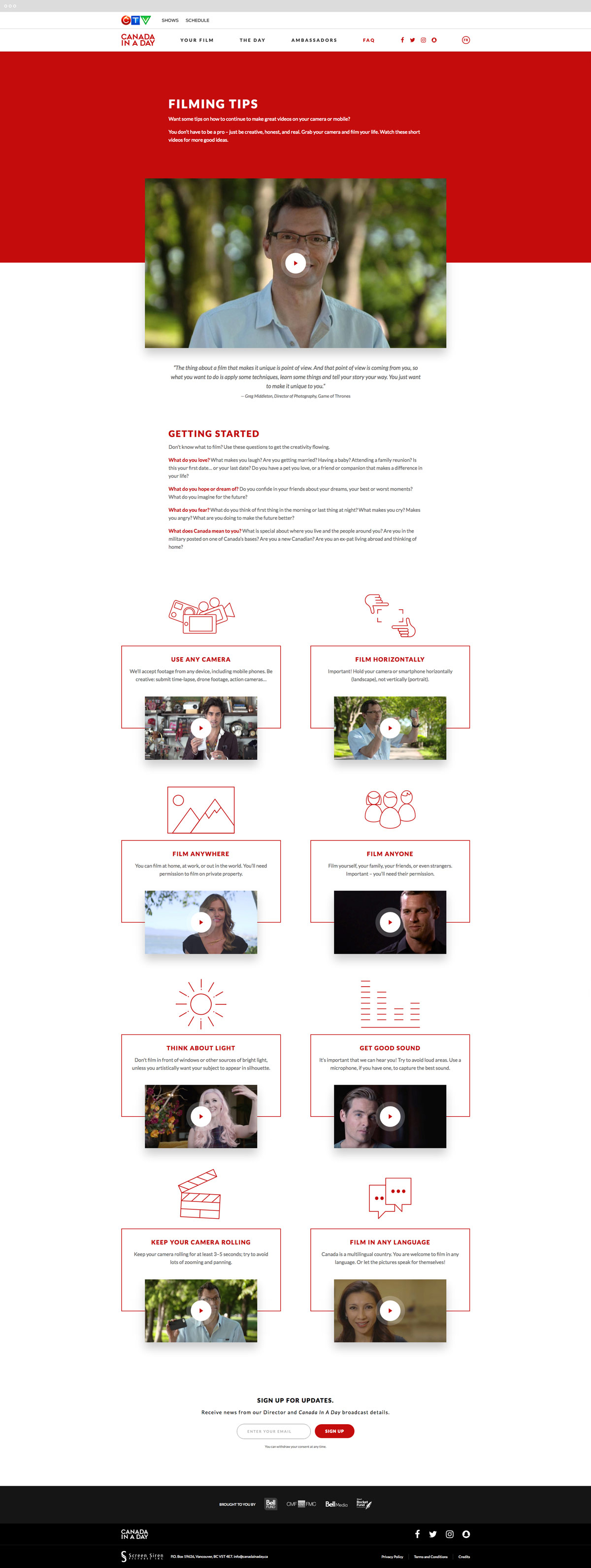 The full Filming Tips page, top to bottom