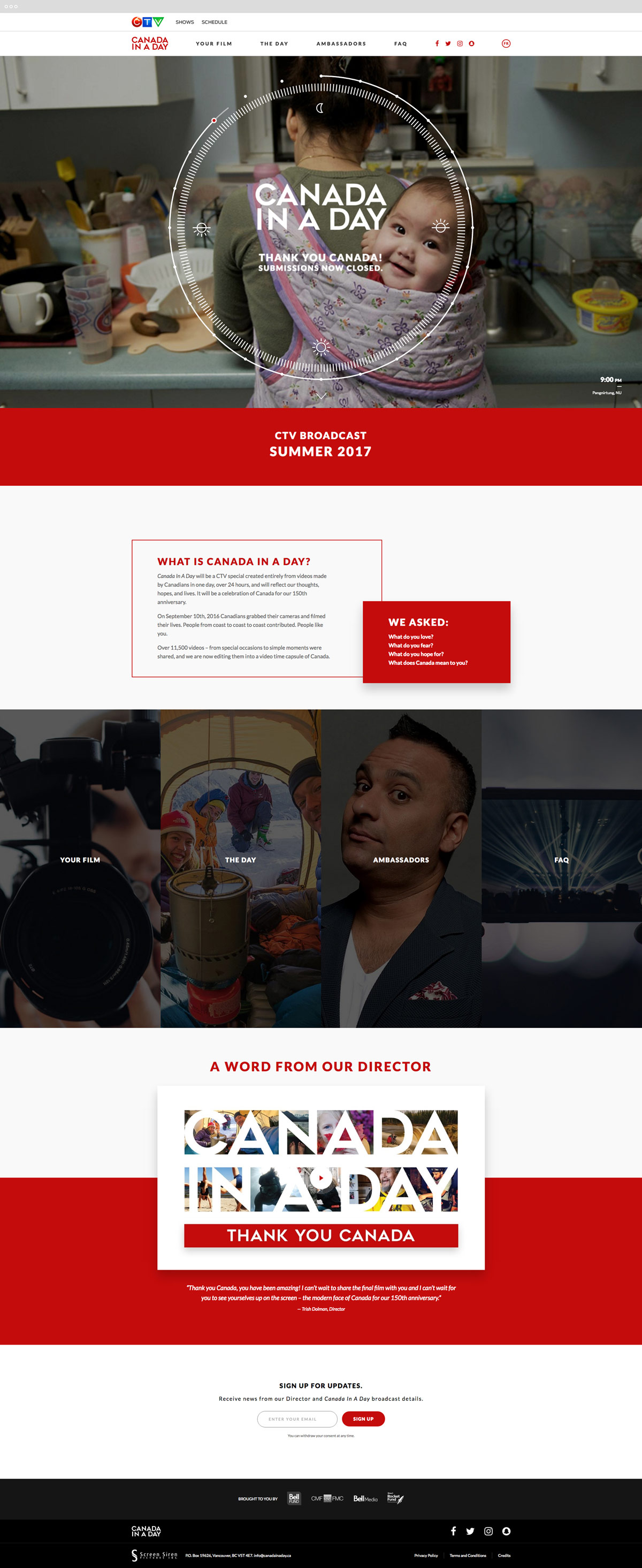 The full Canada In A Day homepage, top to bottom