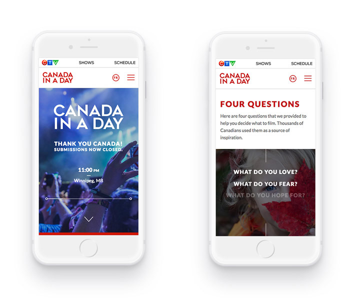 Canada In A Day screens on mobile