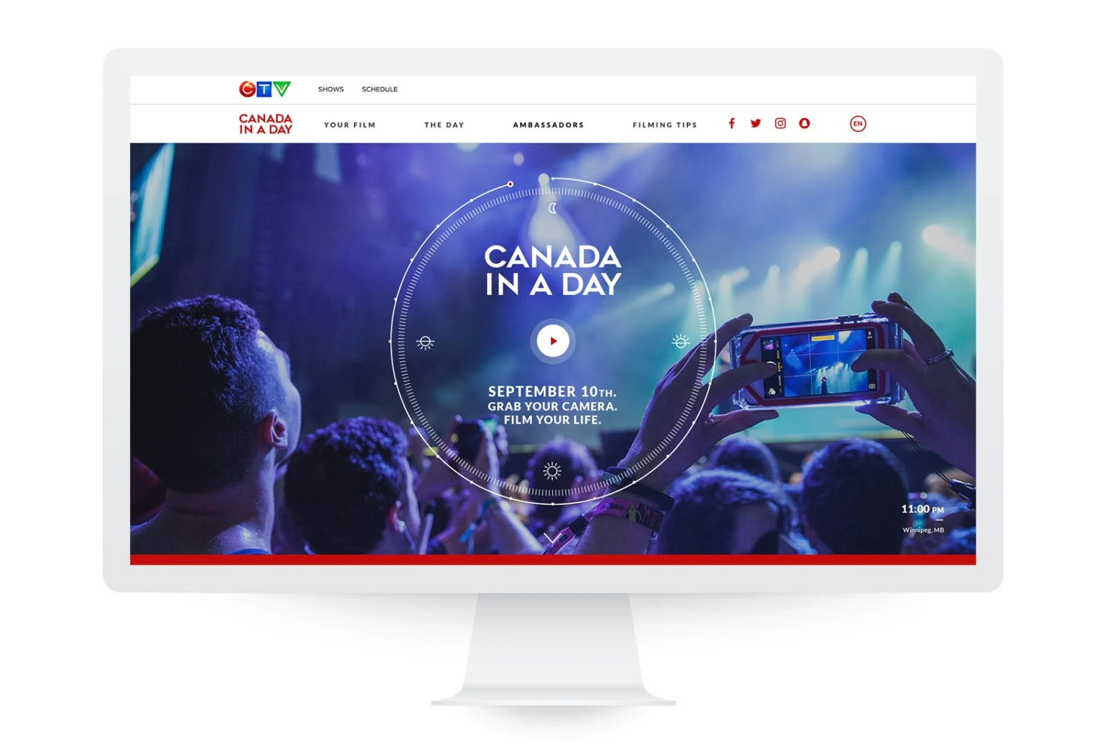 The Canada In A Day homepage on a desktop monitor