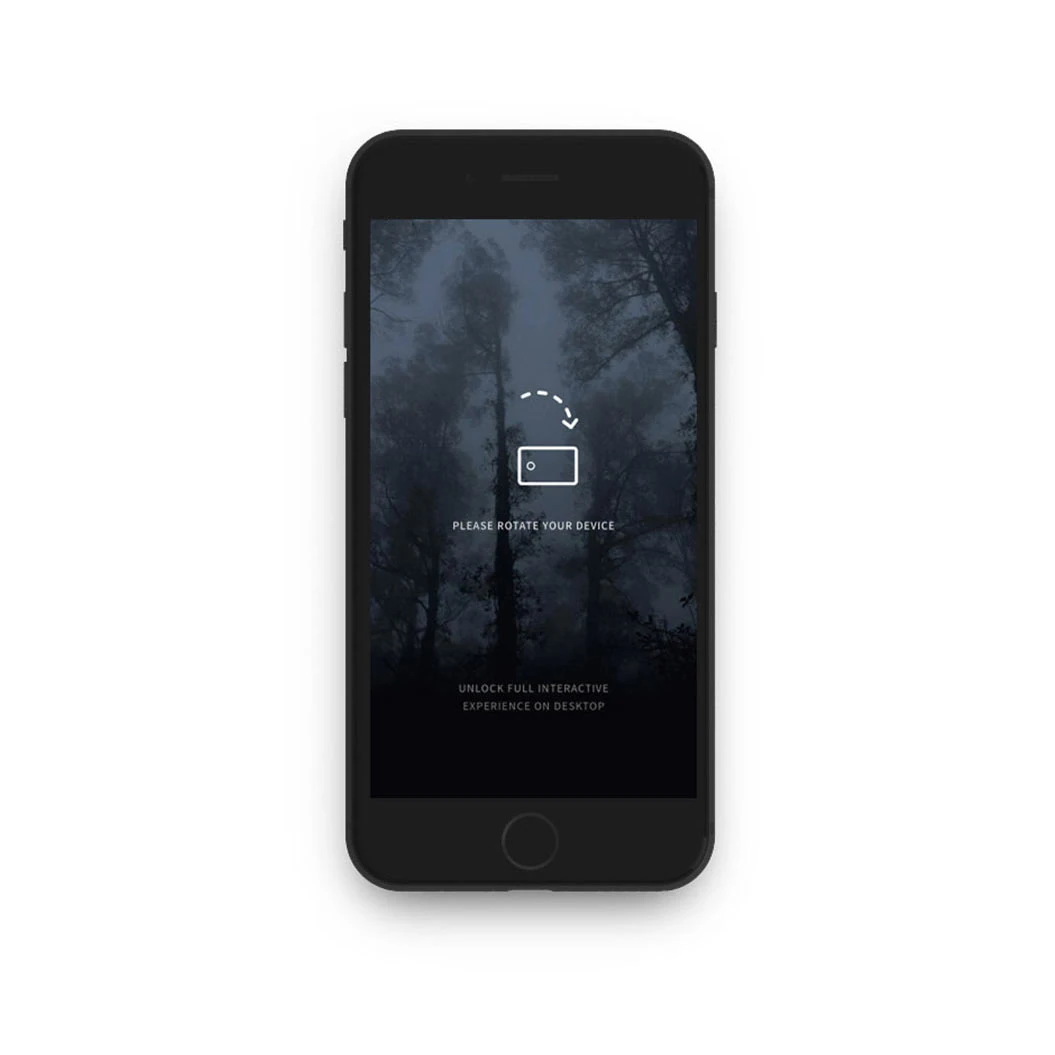 The mobile experience prompting the viewer to rotate their device