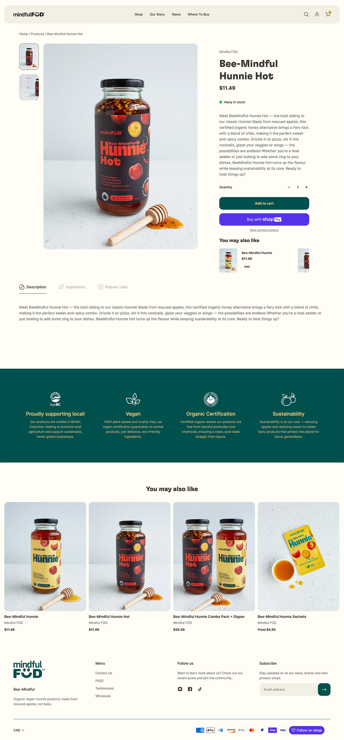 A full mindfulFÜD product page, scrolled top to bottom