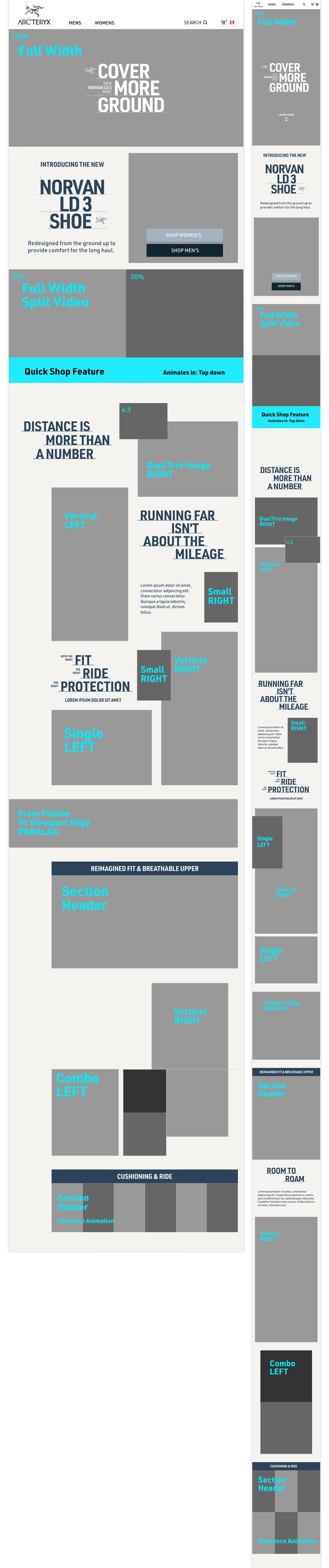 Full tablet and mobile wireframes for the Norvan LD3 launch page