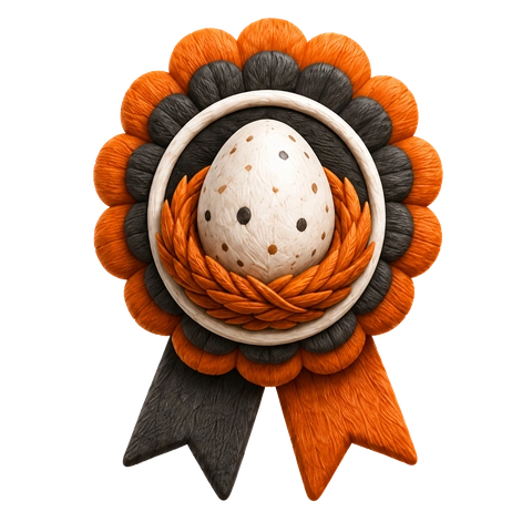 First Catch badge: a felted rosette awarded for spotting your first bird