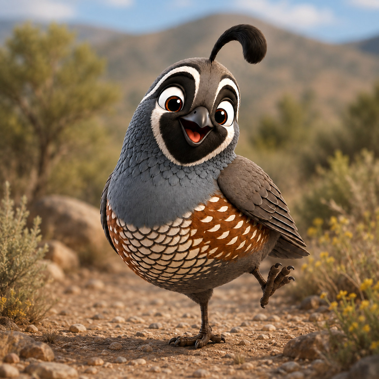 California Quail in habitat, on dry grassland