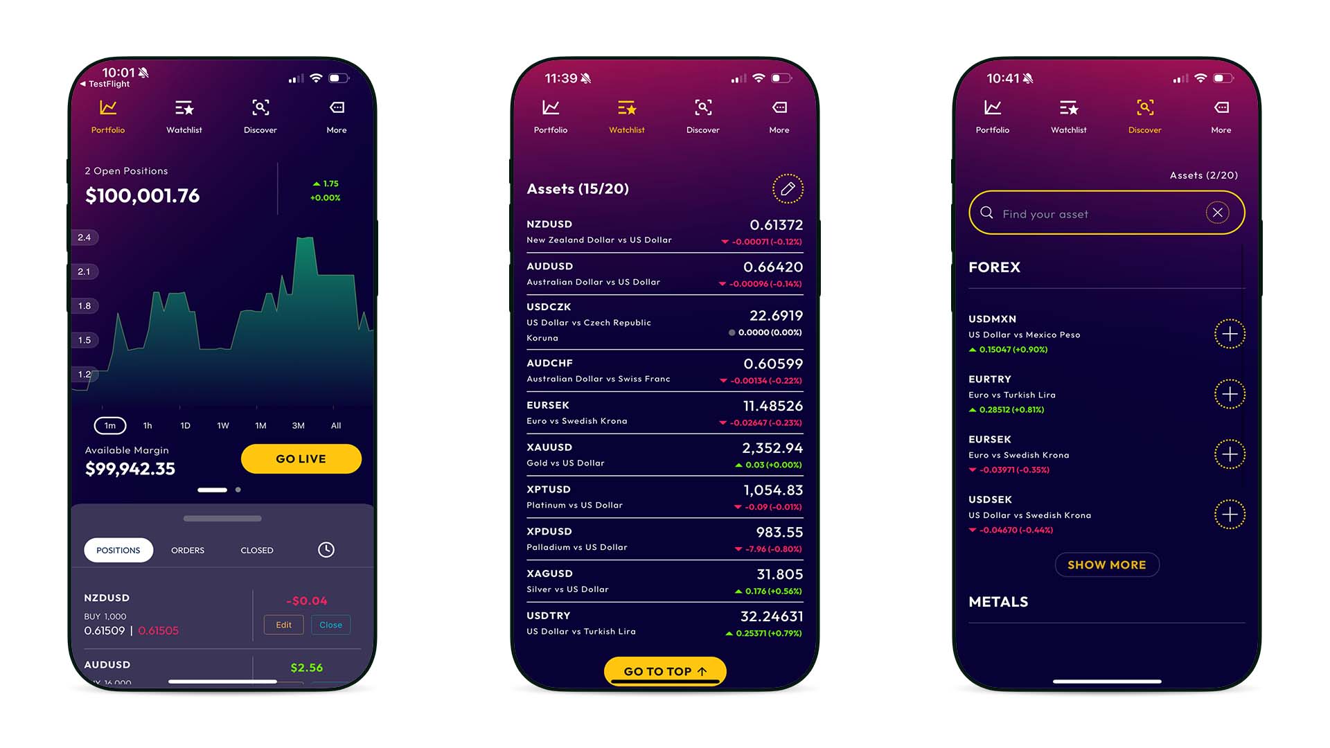 The Taurex app before the rebrand — the original interface
