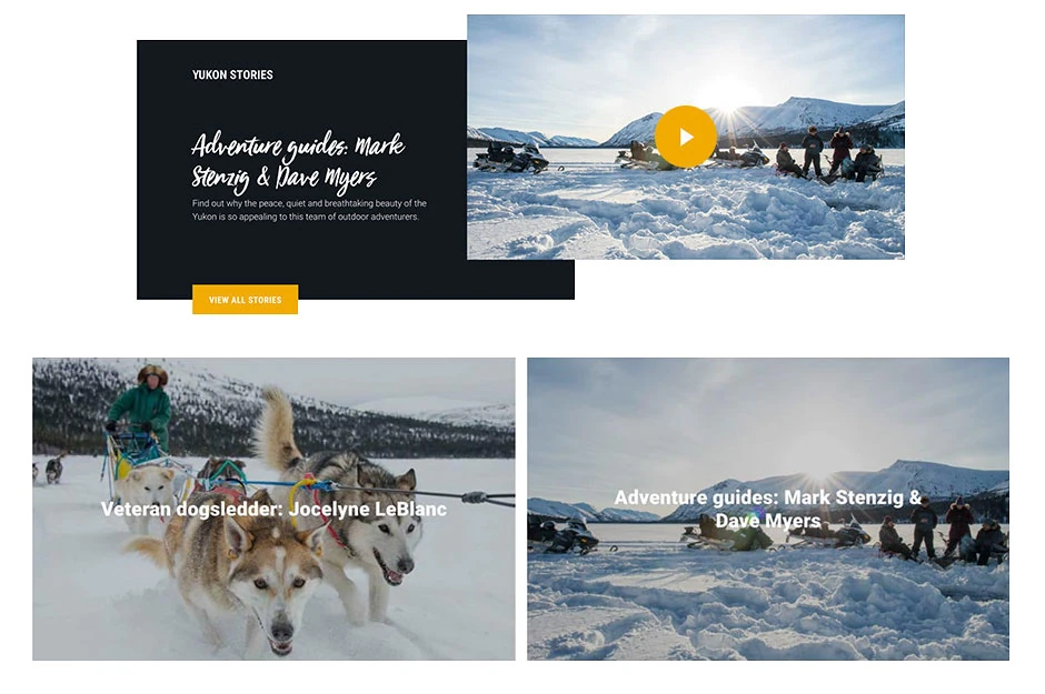 The Yukon Stories section design, featuring documentary video stories