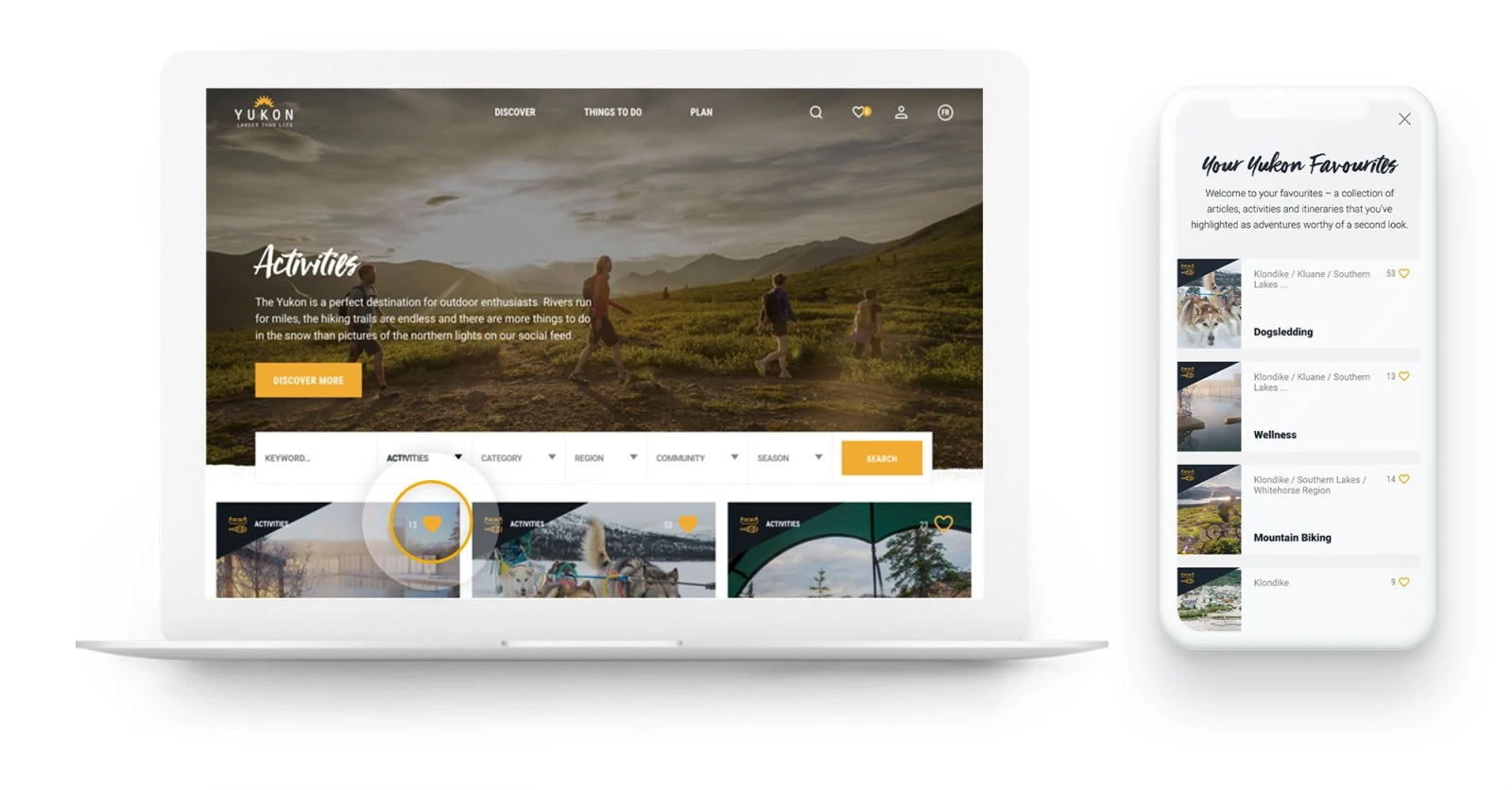 Saved favourites shown across desktop and mobile