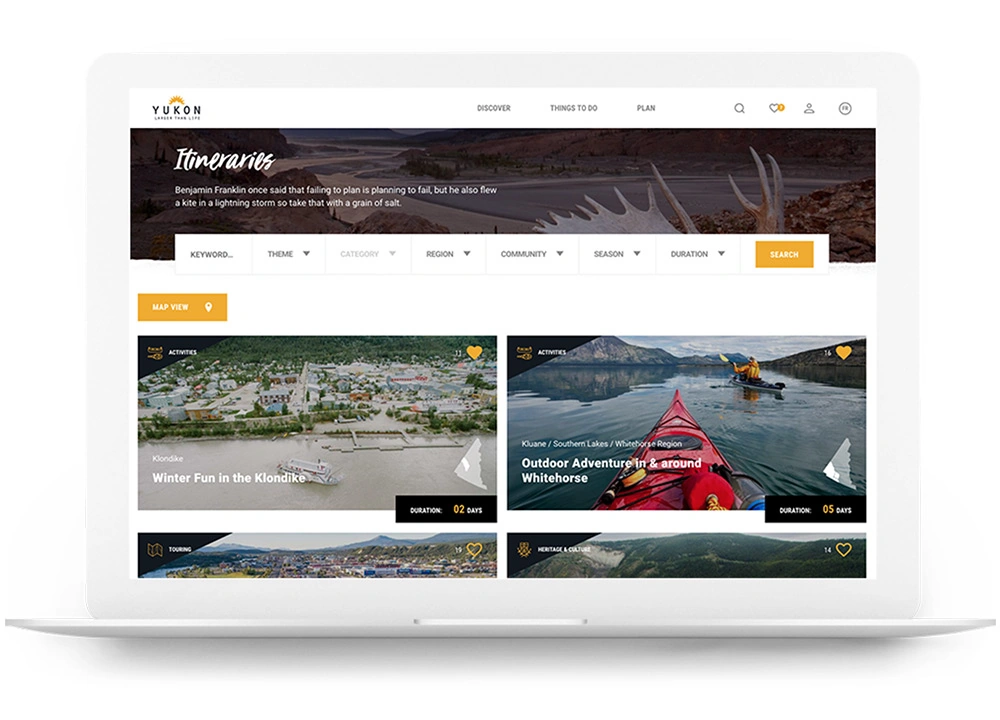A Google Maps view integrated into a Travel Yukon page