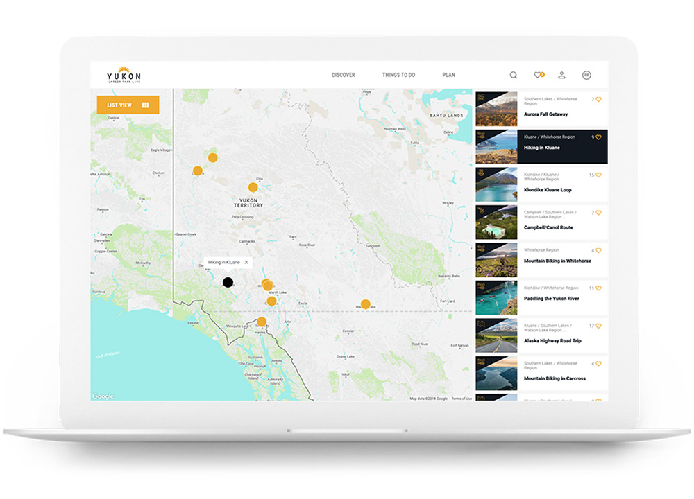 An interactive map with location pins on the site