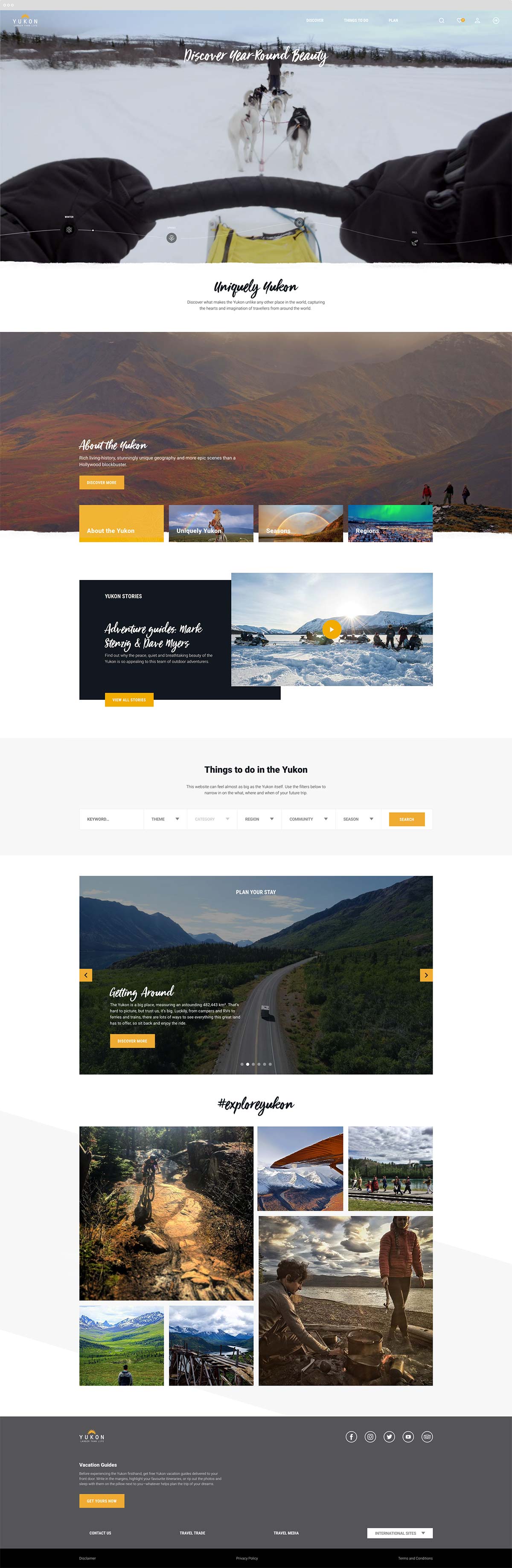 The full Travel Yukon homepage design, top to bottom